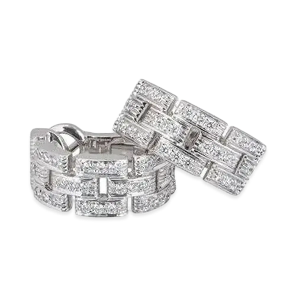 Cartier Maillon Panthere Earrings, 3 Diamond-Paved Rows