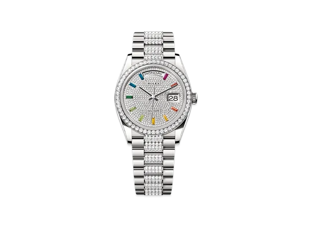 ROLEX Day-Date 36mm White Gold Diamond 128349RBR "Pave diamonds"