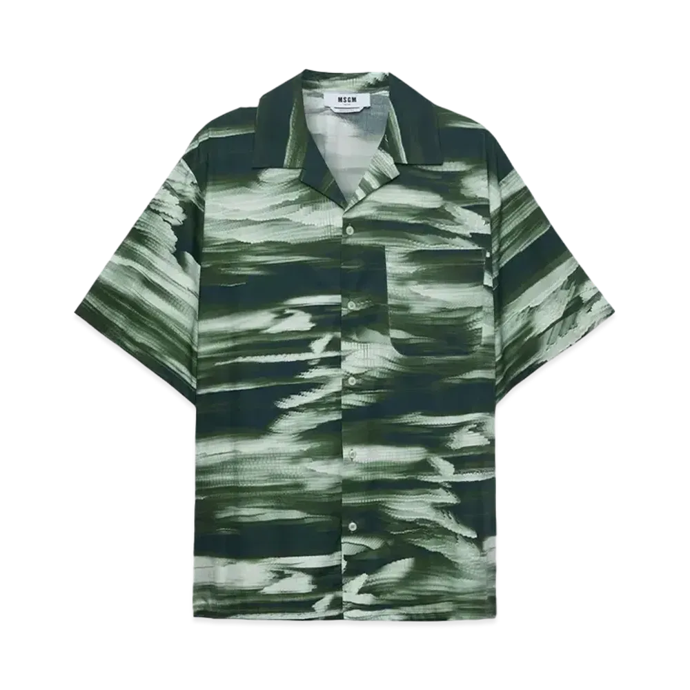 MSGM Poplin Bowling Shirt With Collection Grpahics "Green"