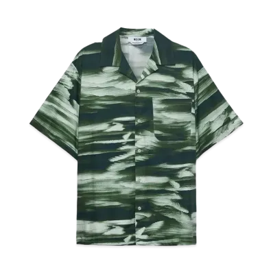 MSGM Poplin Bowling Shirt With Collection Grpahics "Green"