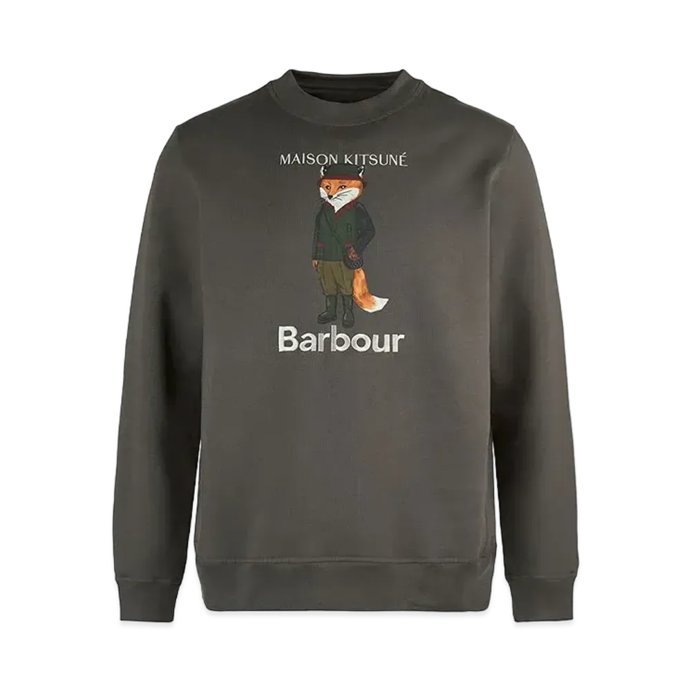 Barbour x Maison Kitsune Beaufort Fox Print Crewneck Sweat "Green"