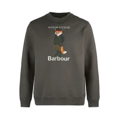 Barbour x Maison Kitsune Beaufort Fox Print Crewneck Sweat "Green"