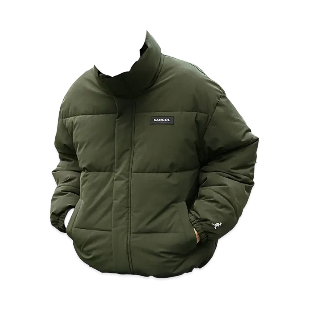 KANGOL Big Silhouette Rubber Name High Neck Volume Sleeve Padded Jacket "Olive"
