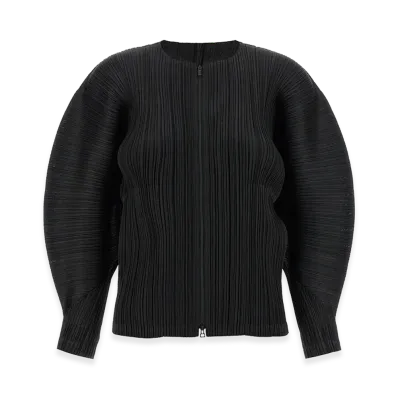 PLEATS PLEASE ISSEY MIYAKE Women's Sculptural Sleeve Jacket "Black"