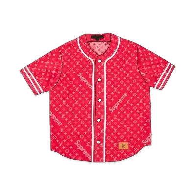 Supreme x Louis Vuitton Jacquard Denim Baseball Jersey "Red"