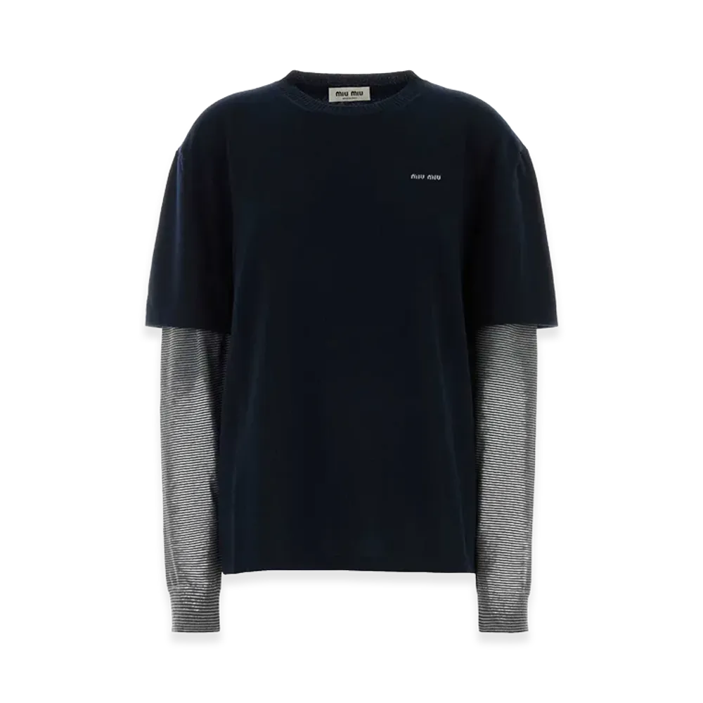MIU MIU Women's Wool Blend Sweater "Midnight Blue"
