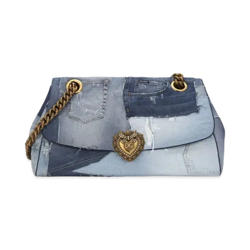 Dolce&Gabbana Devotion Bag Maxi Denim Patchwork & Smooth Calfskin "Blue"