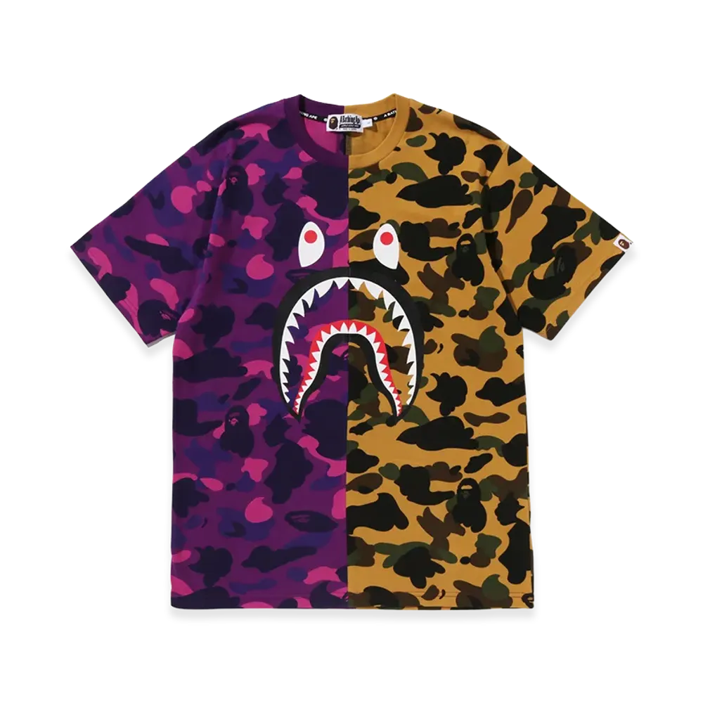 A BATHING APE Split Camo Shark Tee "Purple"