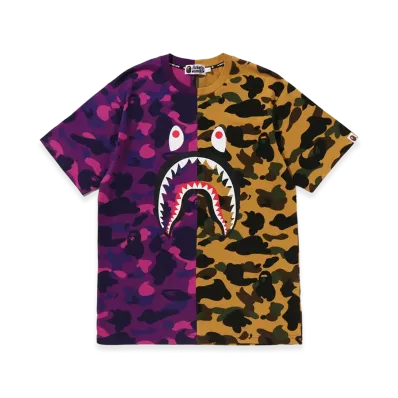 A BATHING APE Split Camo Shark Tee "Purple"