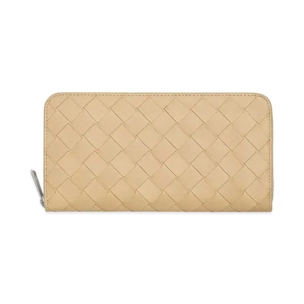 Bottega Veneta Intrecciato Calfskin Zip Around Wallet "Porridge"