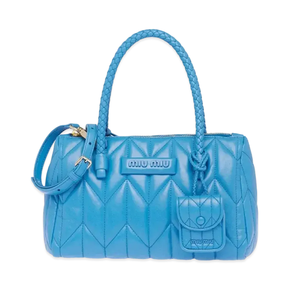 MIU MIU Kilton Papa Leather Top Handle Bag "Blue"