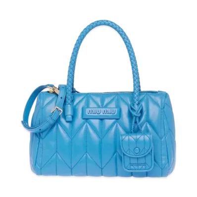 MIU MIU Kilton Papa Leather Top Handle Bag "Blue"