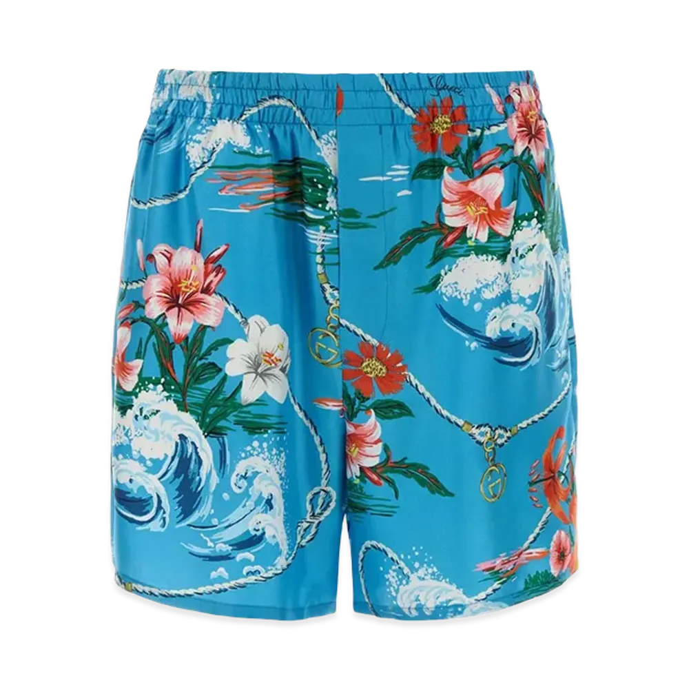 GUCCI Printed Twill Bermuda Shorts "Blue"