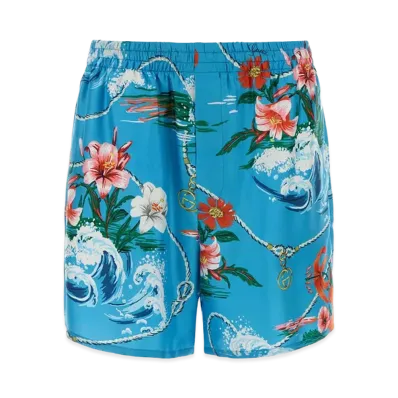 GUCCI Printed Twill Bermuda Shorts "Blue"
