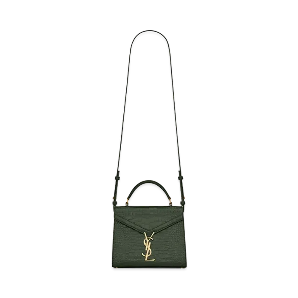 Saint Laurent Cassandra Mini Top Handle Bag In Crocodile-Embossed Shiny Leather "Mint"