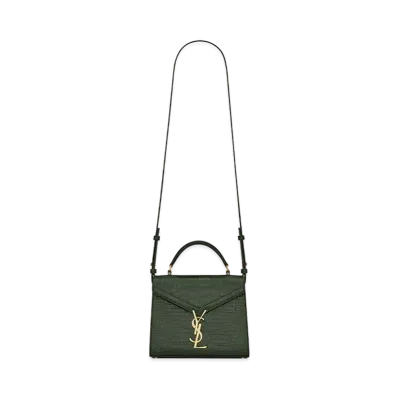 Saint Laurent Cassandra Mini Top Handle Bag In Crocodile-Embossed Shiny Leather "Mint"