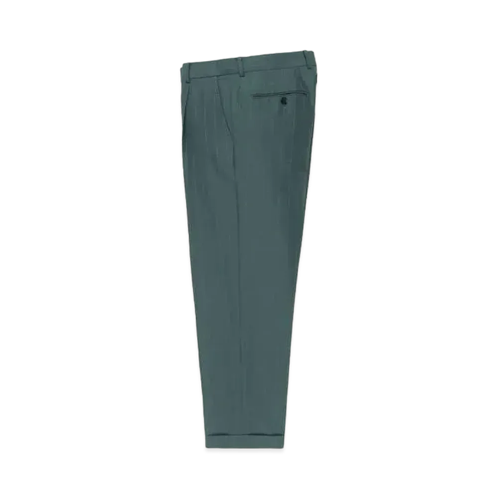 WACKO MARIA DORMEUIL / Striped Pleated Trousers (type-1) , Straight Trousers "Green"