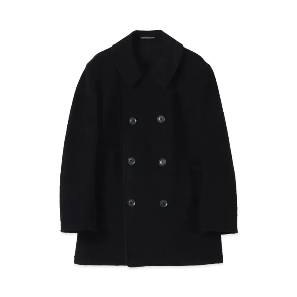 Yohji Yamamoto Pour Homme W/PE SHRINK 10BUTTON DOUBLE PEA COAT "Black"