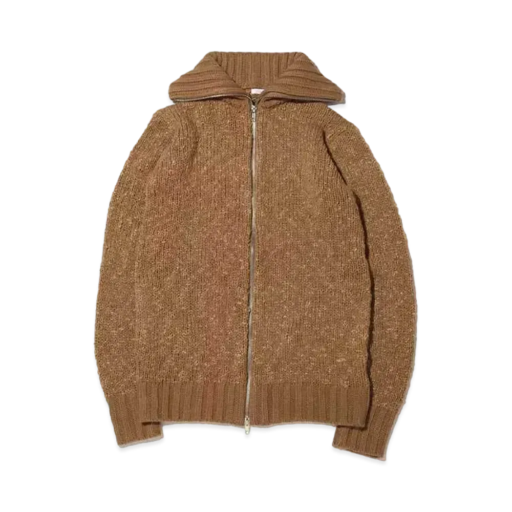 atmos pink Big Neck Zip-Up Knit Tops "Brown"