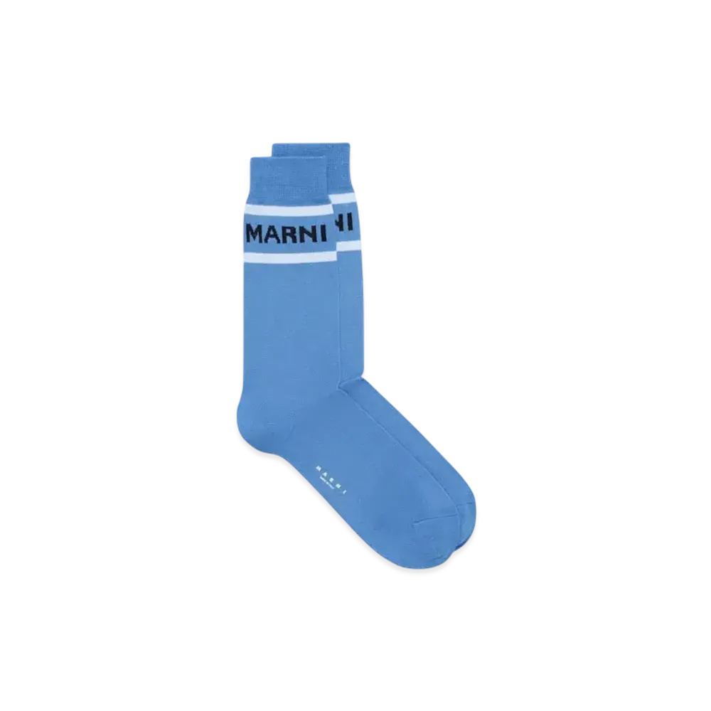 Marni Men's Cotton Socks with Logo Cuffs "Blue Lilac"