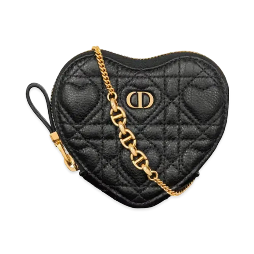 Dior Dioramour Dior Caro Heart Pouch with Chain Cannage Calfskin with Heart Motif "Black"