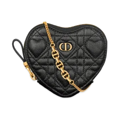 Dior Dioramour Dior Caro Heart Pouch with Chain Cannage Calfskin with Heart Motif "Black"