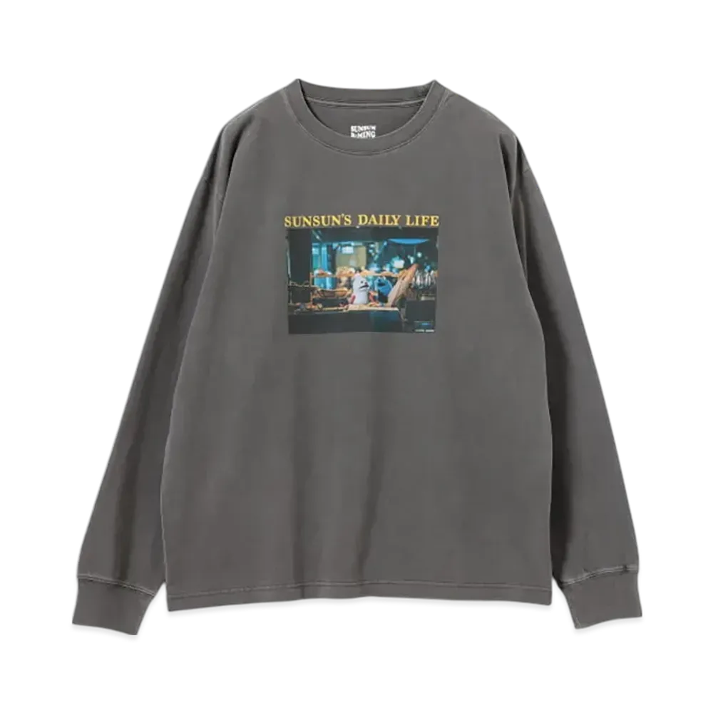 B:MING by BEAMS x PUPPET SUNSUN / Fade Photo Print Long Sleeve T-Shirt Bread "InkBlack"