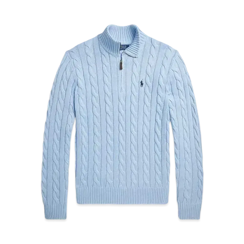 Polo Ralph Lauren Cable-Knit Cotton Quarter-Zip Sweater "Blue"