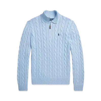 Polo Ralph Lauren Cable-Knit Cotton Quarter-Zip Sweater "Blue"