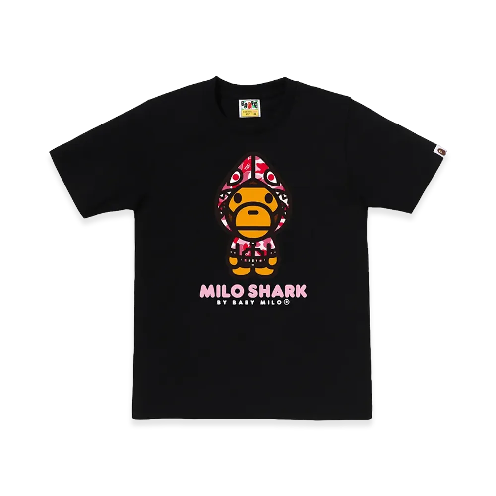 A BATHING APE Women's ABC Camo Milo Shark FZH Tee "Black/Pink"