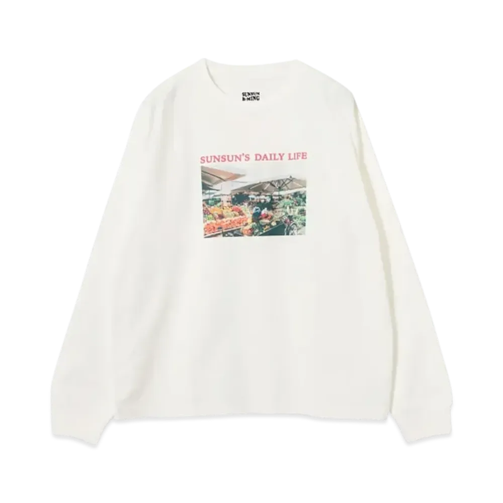 B:MING by BEAMS x PUPPET SUNSUN / Fade Photo Print Long Sleeve T-Shirt Market "OffWhite"