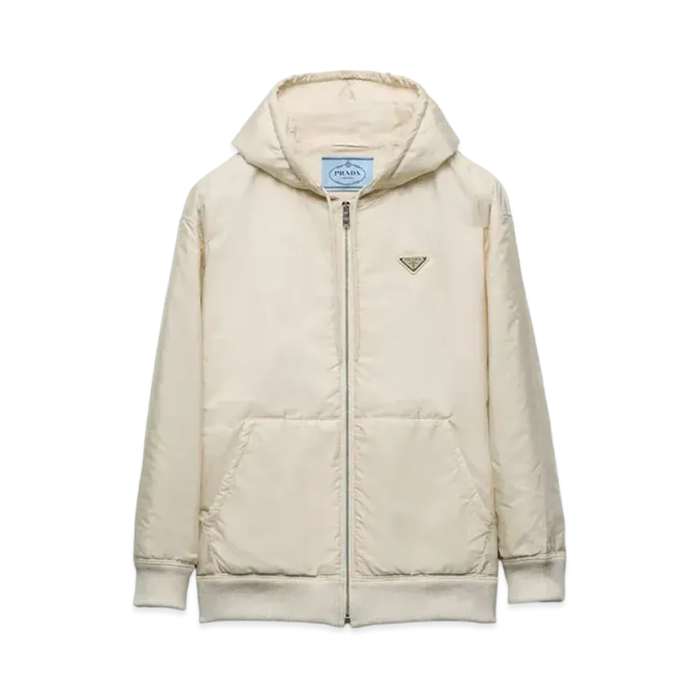 PRADA Women's Lightweight Hooded Re-Nylon Blouson Jacket "Cream White"