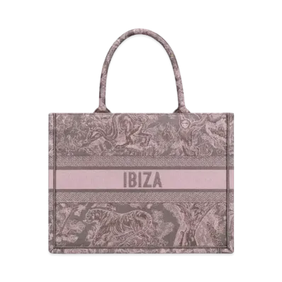 Dior Medium Dior Book Tote Toile De Jouy Reverse Ibiza Embroidery "Gray/Pink"