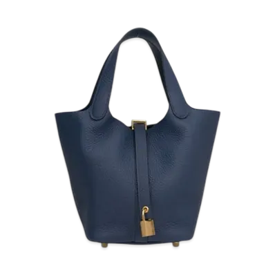 Hermes Picotin Lock 18/PM Taurillon Clemence "Bleu De Prusse"