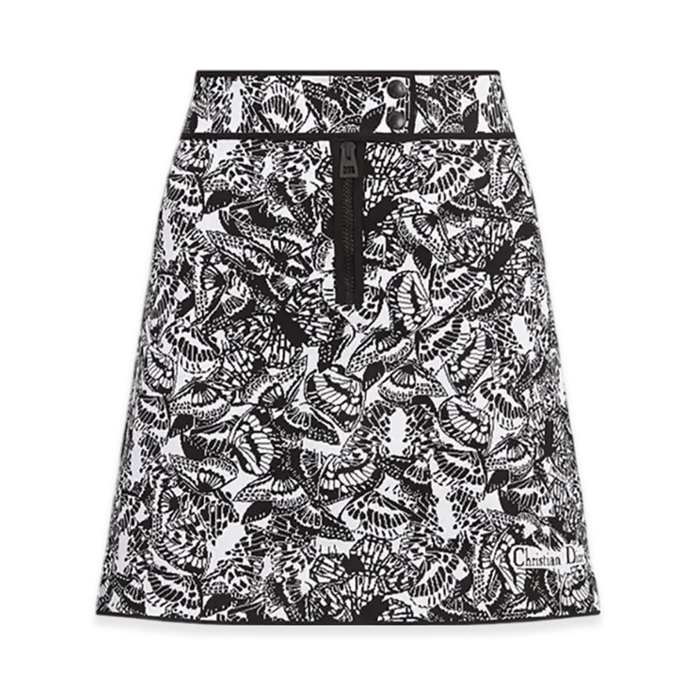 Dior Women's Miniskirt Technical Jacquard Allover Butterfly Motif "Black/White"