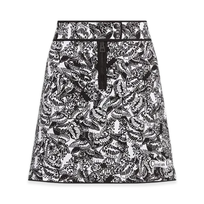 Dior Women's Miniskirt Technical Jacquard Allover Butterfly Motif "Black/White"