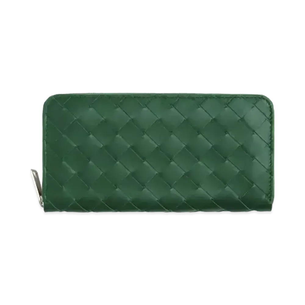 Bottega Veneta Intrecciato Calfskin Zip Around Wallet "Rain Tree/Sage"