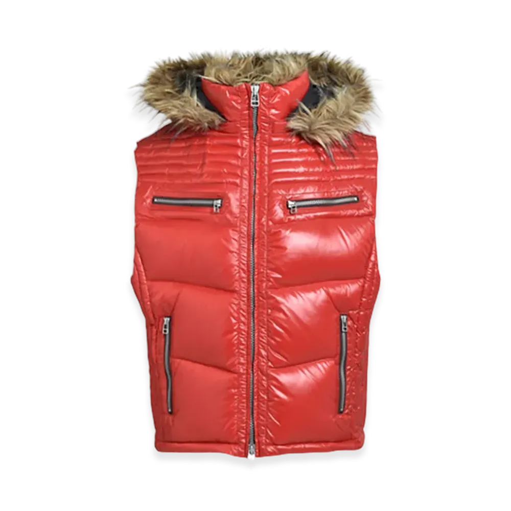 BREATH Fur Shiny Down Vest "Red"