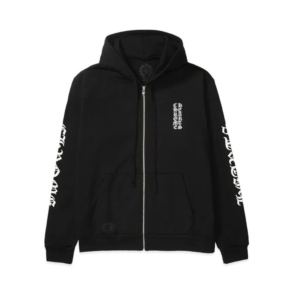 Chrome Hearts Vertical Logo Fleece Zip Up Hoodie "Black"