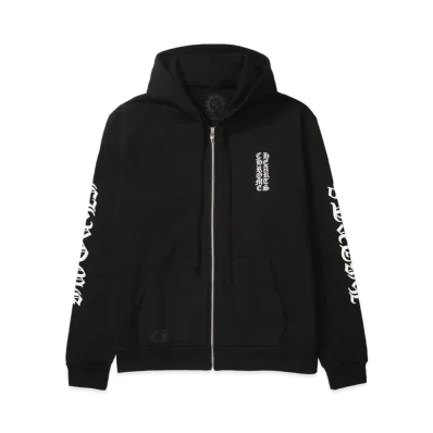 Chrome Hearts Vertical Logo Fleece Zip Up Hoodie "Black"