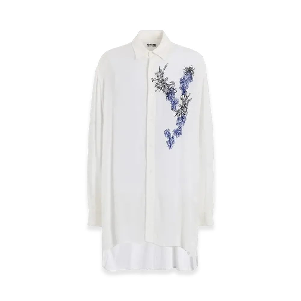 S'YTE Viscose Twill Chrysanthemum Embroidery Oversized Shirt "White"