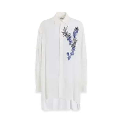 S'YTE Viscose Twill Chrysanthemum Embroidery Oversized Shirt "White"
