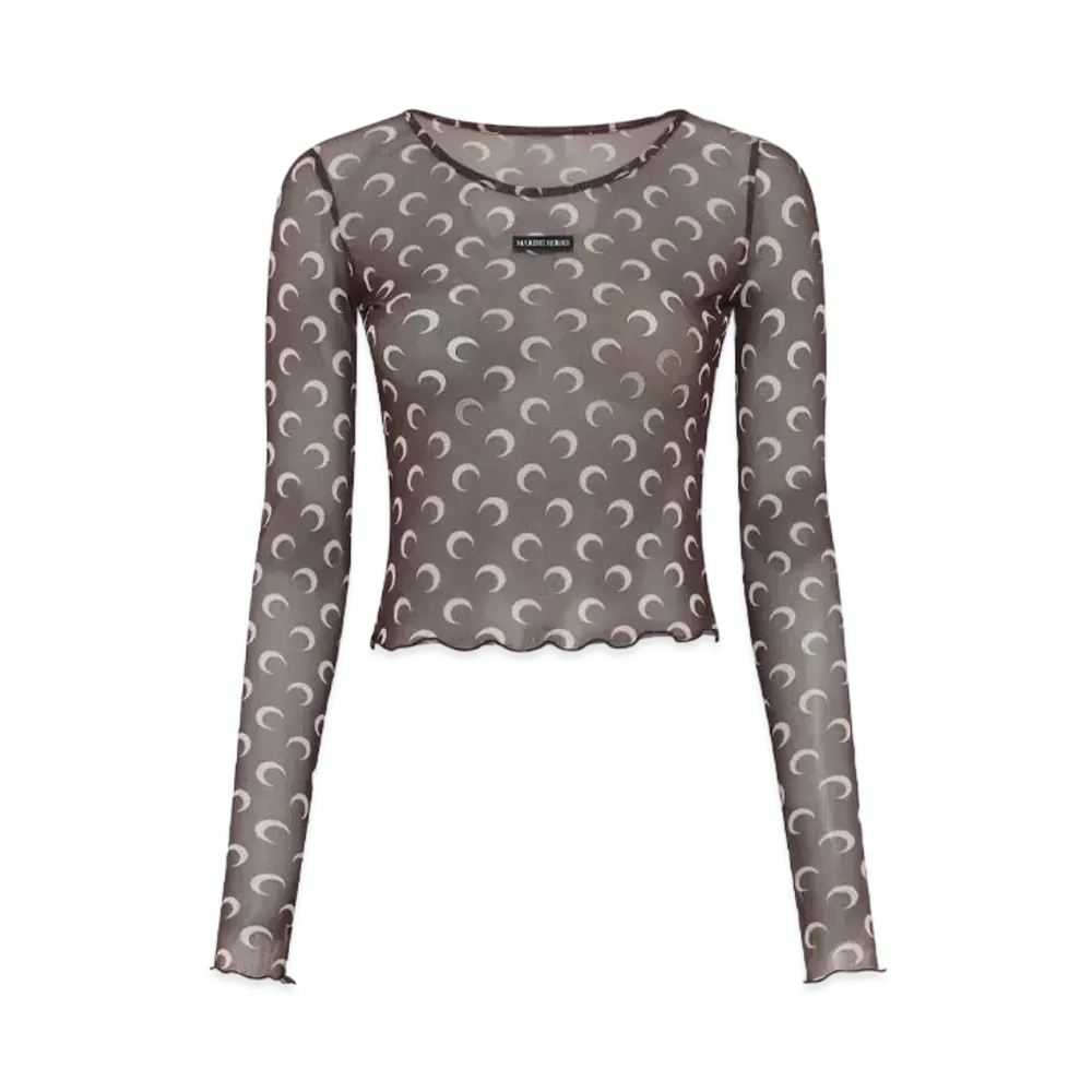 Marine Serre Recycled Moon Mesh Second Skin Crop Top "Brown"