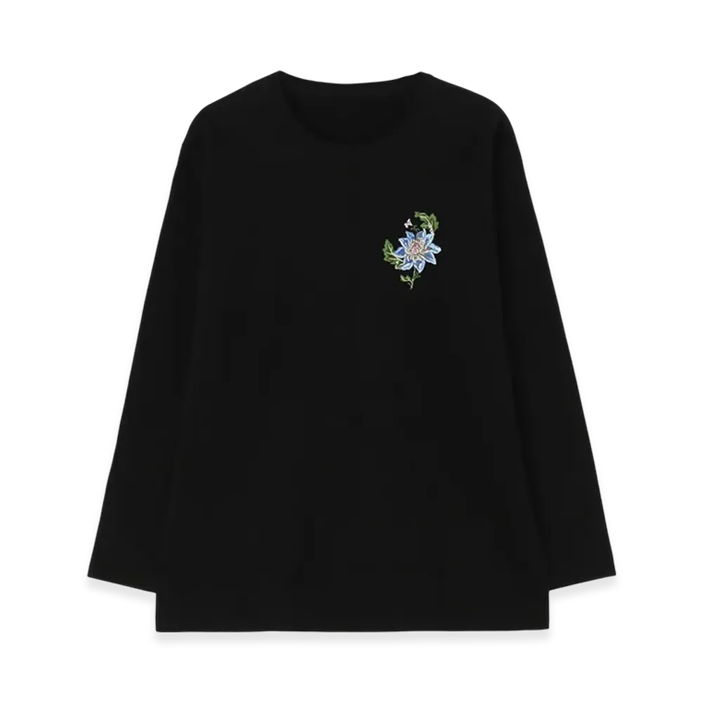 WILDSIDE YOHJI YAMAMOTO Embroidery Long Sleeve T-Shirt (Queen Of The Night) "Black"