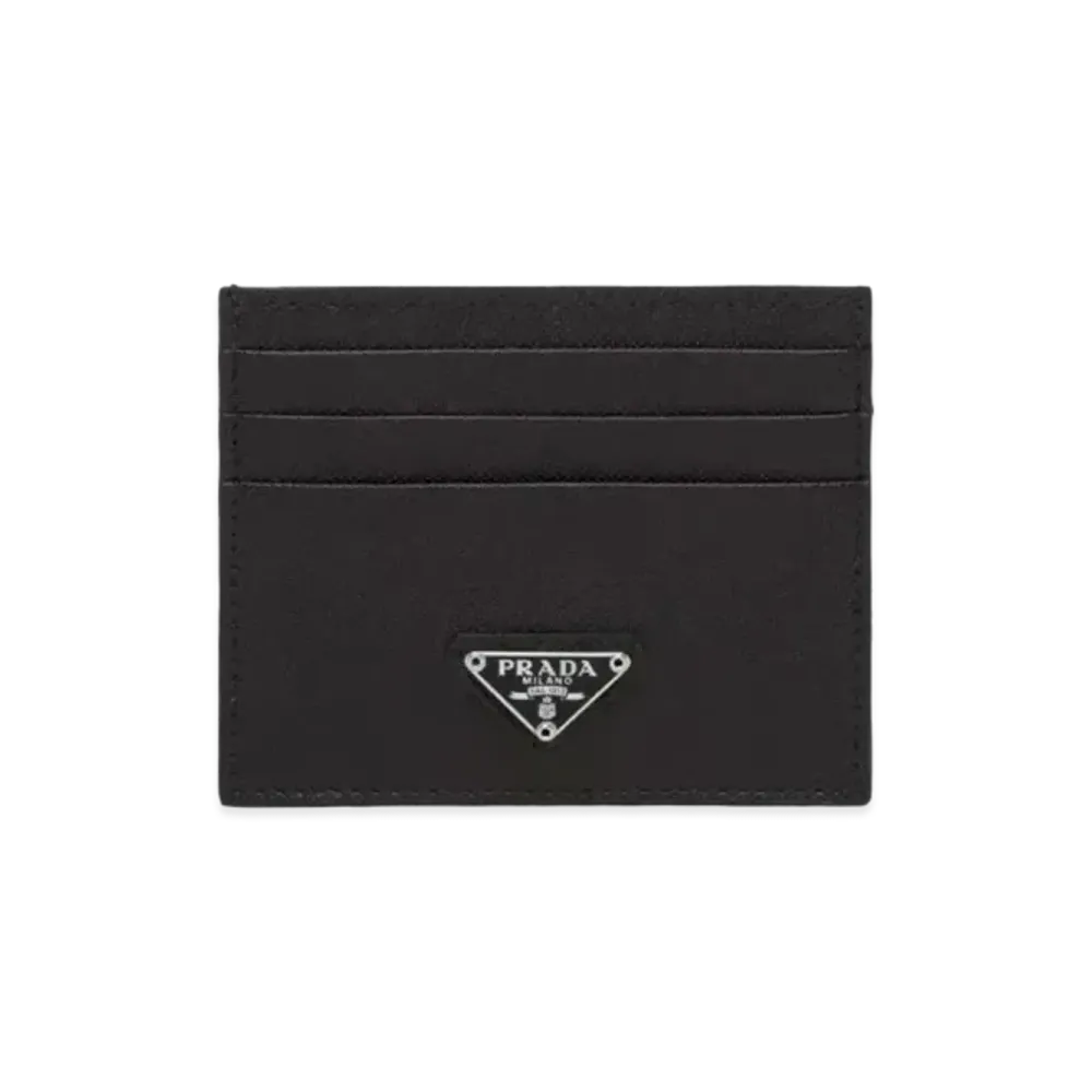PRADA Saffiano Leather Triangle Logo Card Holder "Black"