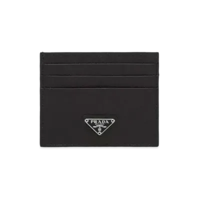 PRADA Saffiano Leather Triangle Logo Card Holder "Black"