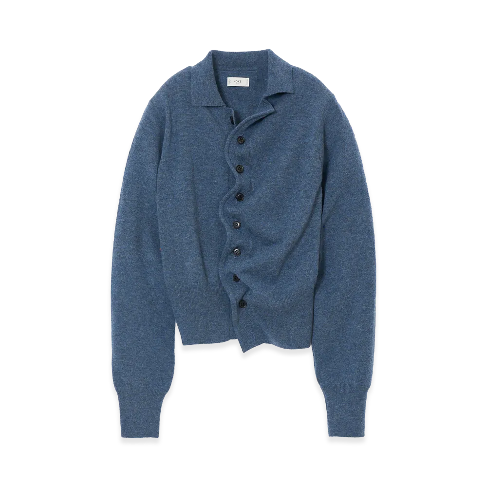 YOKE Lambs Wool Sculptural Wired Knit Shirt "Blue"