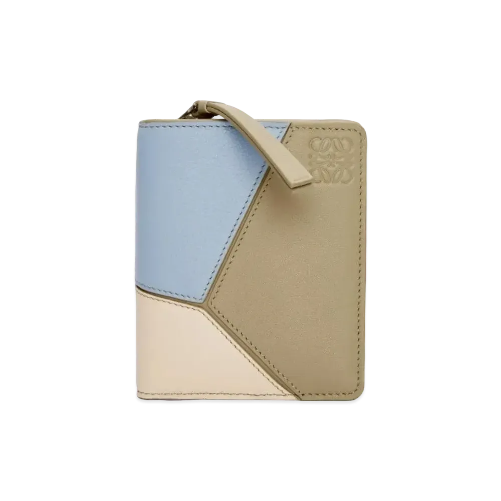 LOEWE Puzzle Compact Zip Wallet Classic Calf "Dusty Blue/Laurel Green/Angola"