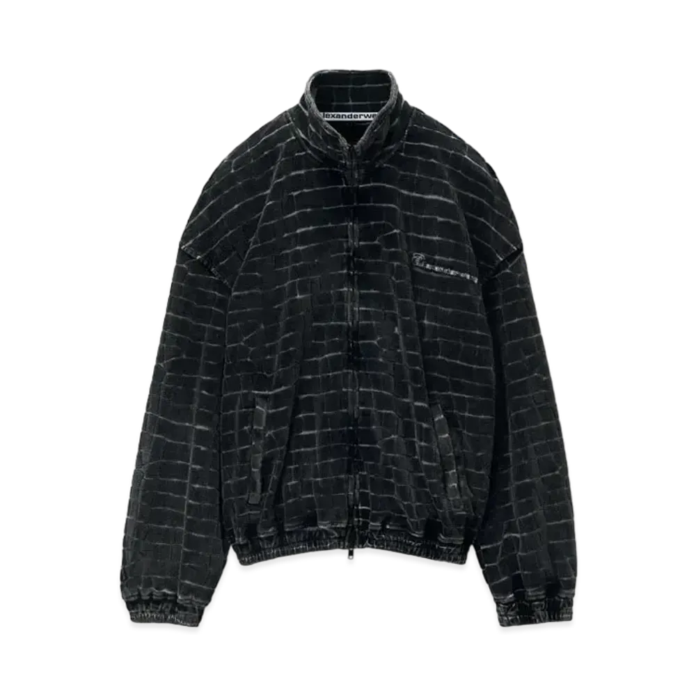 Alexander Wang Crocodile Jacquard Velor Track Jacket "Black"