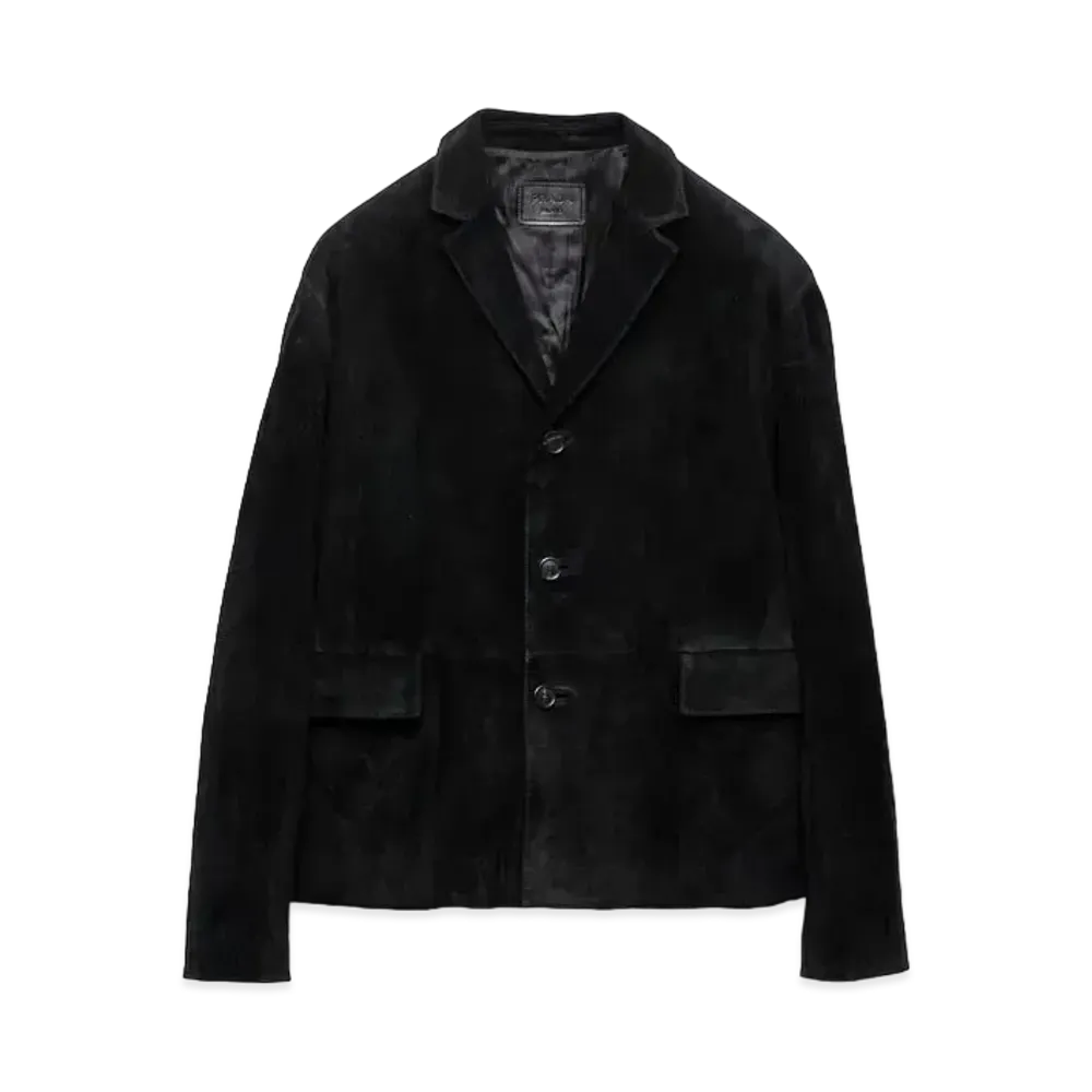 PRADA Men's Suede Calfskin Jacket "Black"